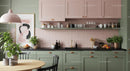 Modern Kitchen with Pastel Pink and Green Cabinets