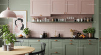 Modern Kitchen with Pastel Pink and Green Cabinets