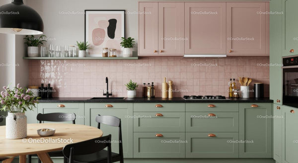 Modern Kitchen with Pastel Green and Pink Accents