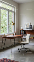 Modern Home Office with Wooden Desk and Large Window
