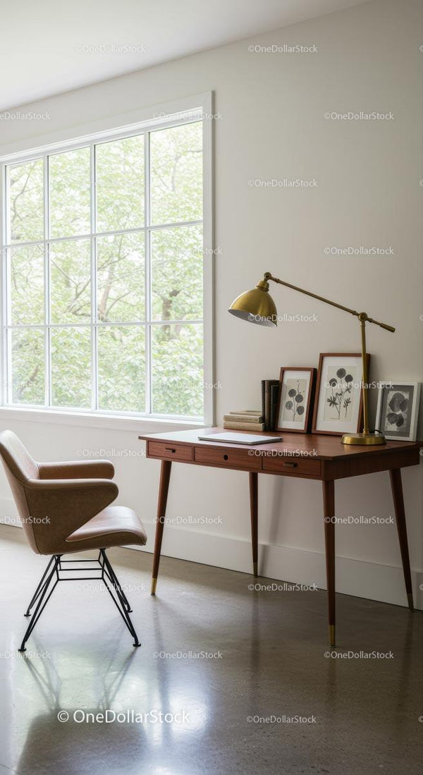 Modern Home Office with Natural Light and Stylish Decor