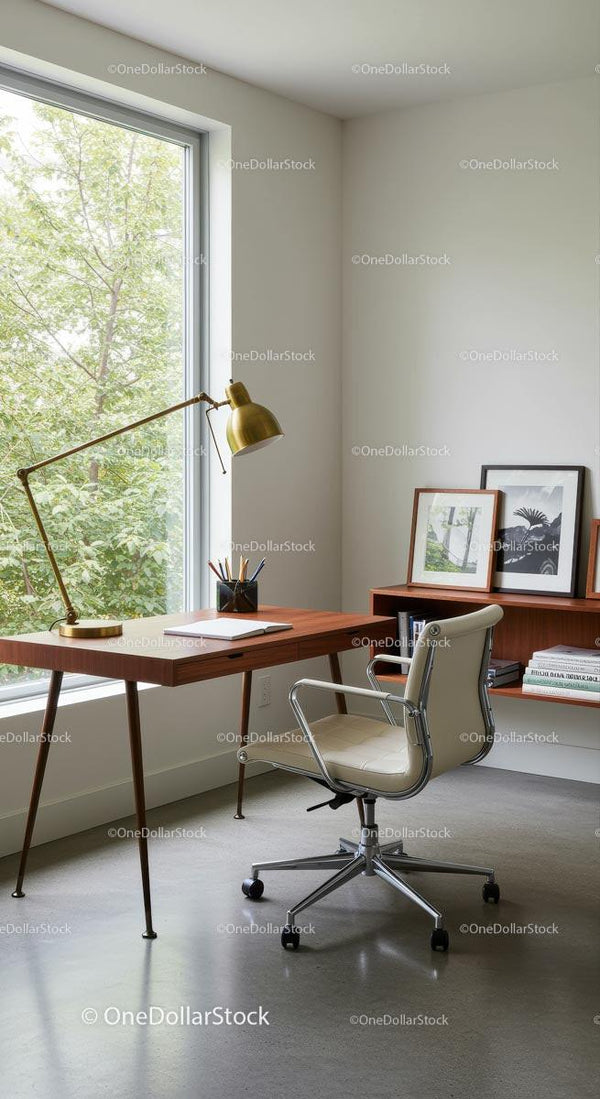 Modern Home Office with Stylish Desk and Natural Light