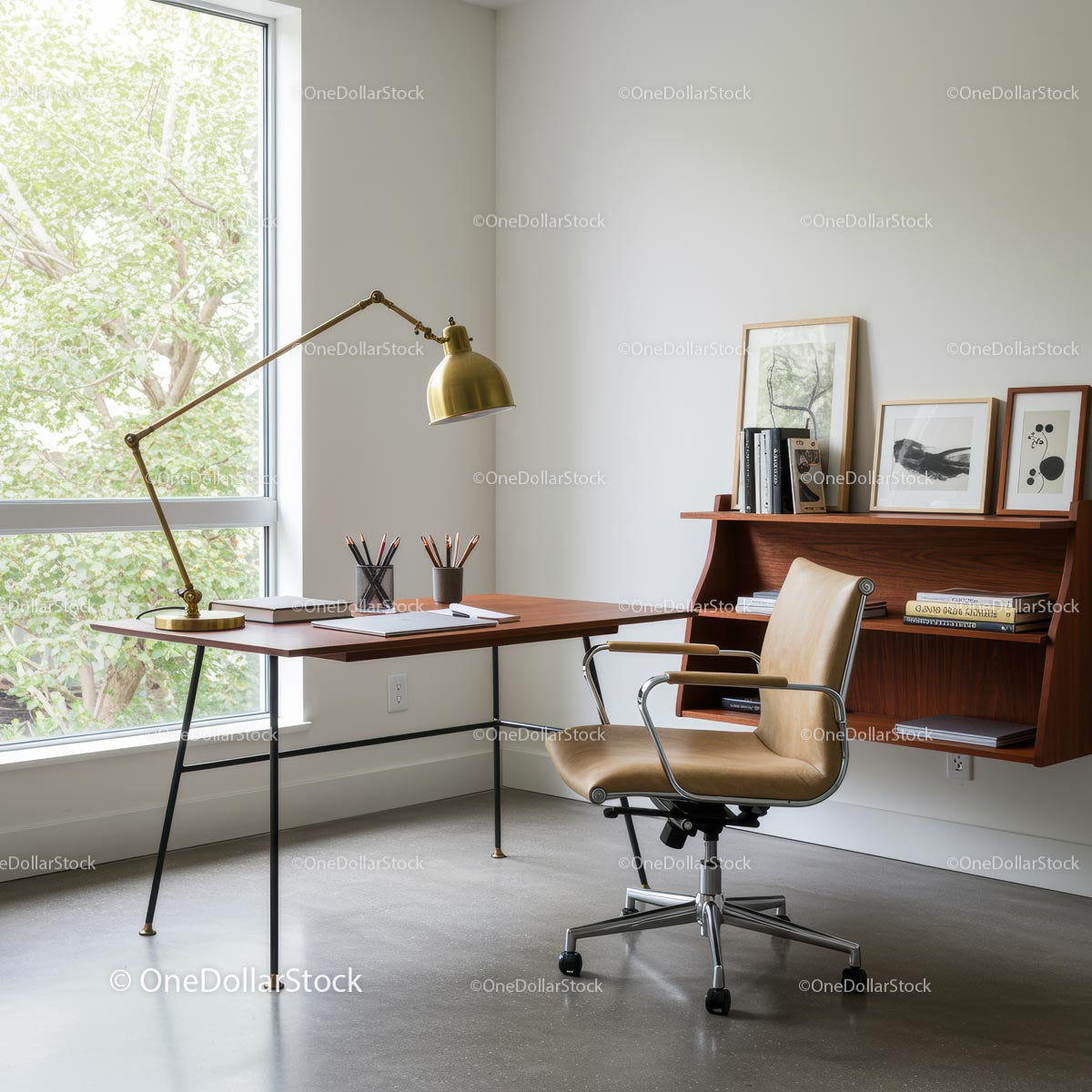 Minimalist Home Office with Wooden Desk and Chair