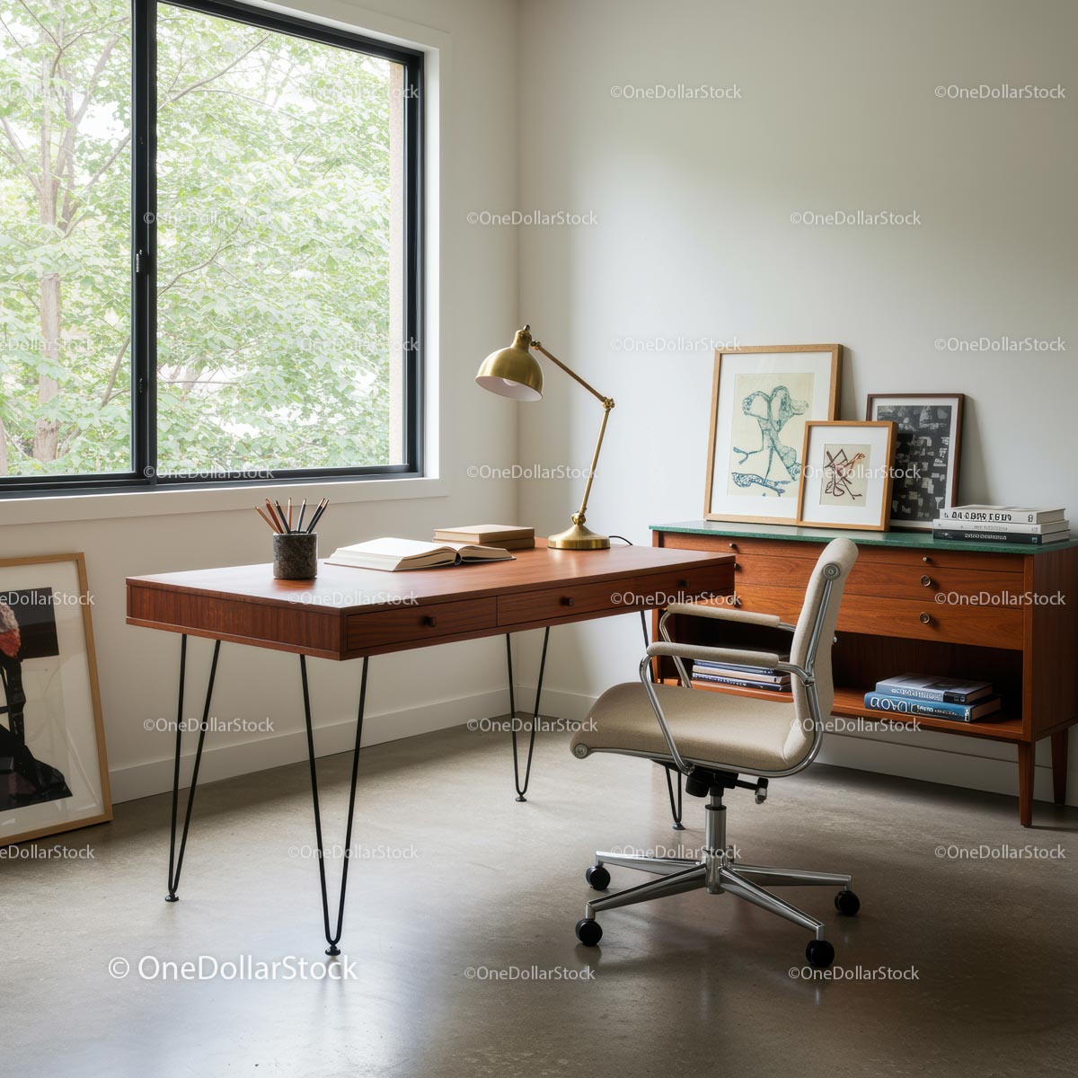 Minimalist Home Office with Wooden Desk and Natural Light