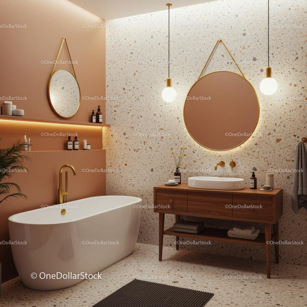 Elegant Bathroom with Terrazzo and Warm Lighting