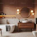Modern Bathroom with Wooden Vanity and Elegant Lighting
