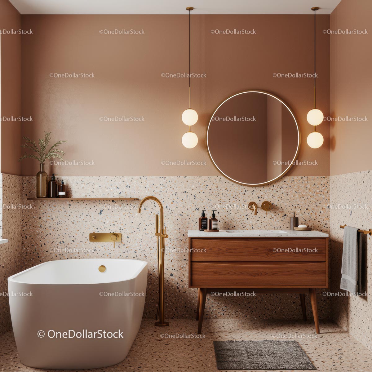 Modern Bathroom with Terrazzo Tiles and Freestanding Bathtub