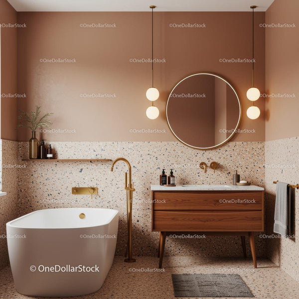 Modern Bathroom with Terrazzo Tiles and Freestanding Bathtub