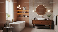Elegant Modern Bathroom with Freestanding Bathtub and Wooden Vanity