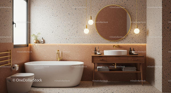 Luxurious Modern Bathroom with Freestanding Tub and Terrazzo Tiles