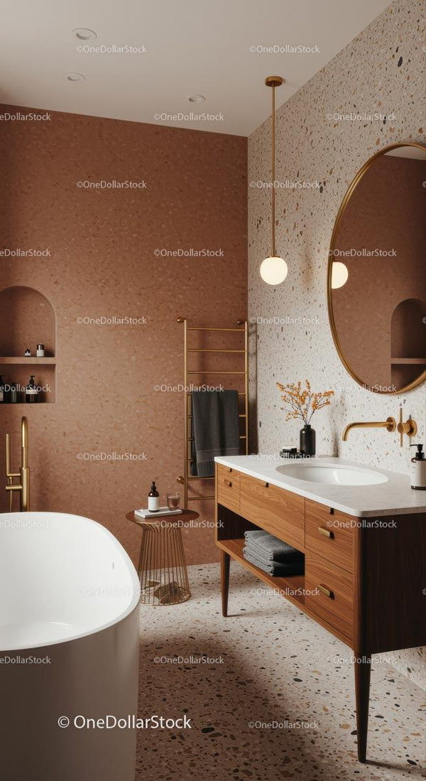 Modern Bathroom with Terrazzo and Wooden Vanity