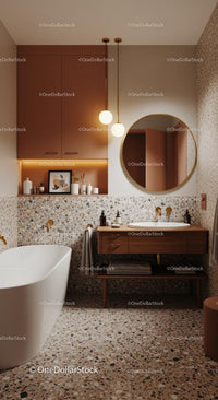 Contemporary Bathroom with Terrazzo and Warm Lighting