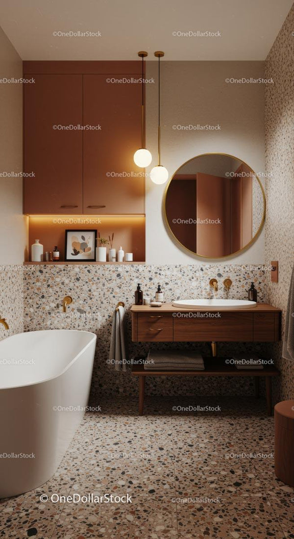 Contemporary Bathroom with Terrazzo and Warm Lighting