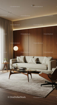 Modern Minimalist Living Room with Wooden Accents