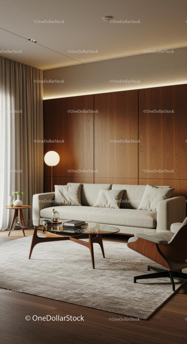 Modern Minimalist Living Room with Wooden Accents