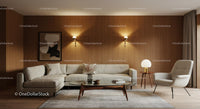 Modern Living Room with Beige Sofa and Wooden Accents