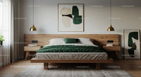 Modern Bedroom with Green Accents and Wooden Furniture