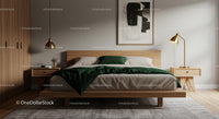 Modern Bedroom with Green and Wooden Accents
