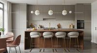 Modern Kitchen with Wooden Island and Terrazzo Backsplash
