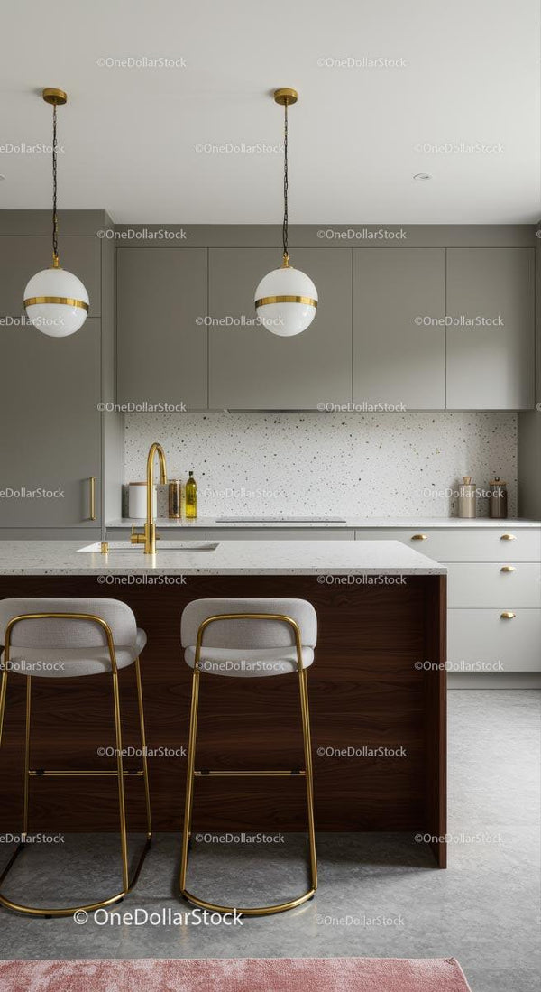 Modern Kitchen with Gold Accents and Sleek Design