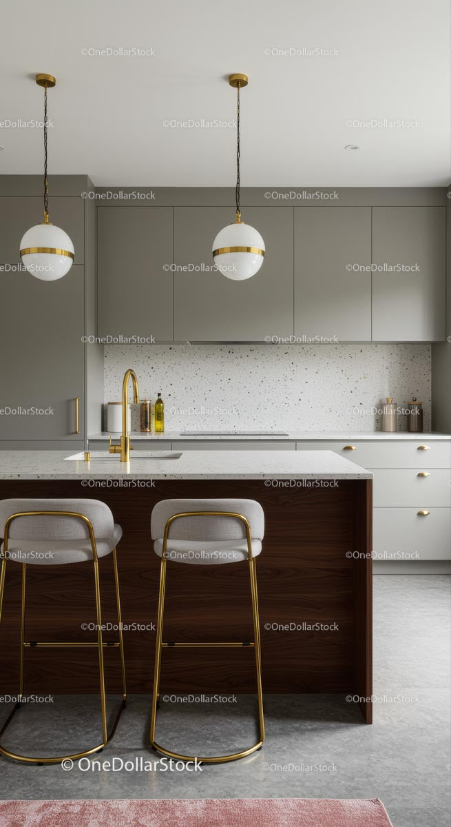 Modern Kitchen with Gold Accents and Sleek Design