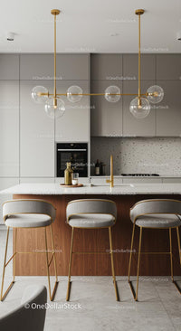 Modern Kitchen with Gold Accents and Marble Countertop
