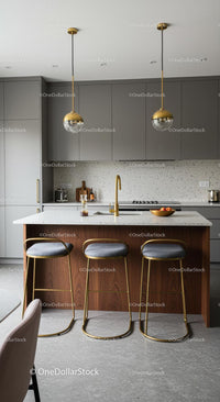 Modern Kitchen with Gray Cabinets and Wooden Accents