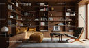 Modern Wooden Shelves and Cozy Reading Nook in Living Room