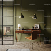 Stylish Home Office with Wooden Desk and Green Walls