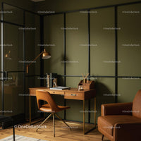Stylish Home Office with Brown Leather Chair and Wooden Desk