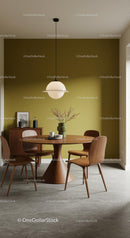 Modern Dining Room with Wooden Furniture and Olive Green Wall