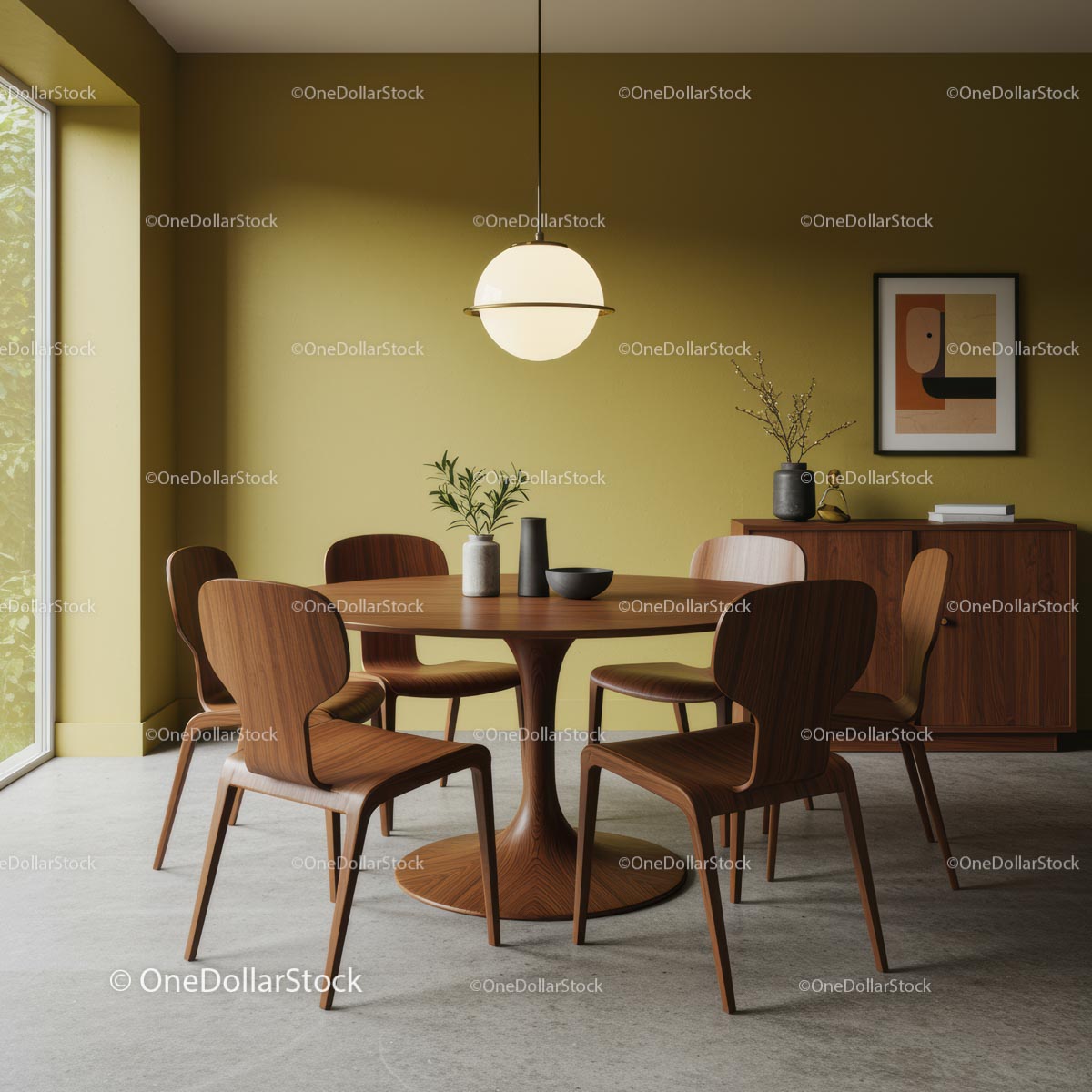 Modern Dining Room with Wooden Furniture and Pendant Light