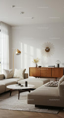 Modern Scandinavian Living Room with Beige Sofa and Wooden Decor