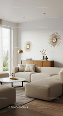 Modern Beige Living Room with Gold Accents