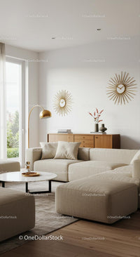 Modern Beige Living Room with Gold Accents