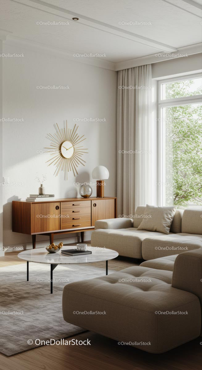 Modern Living Room with Mid-Century Decor and Natural Light
