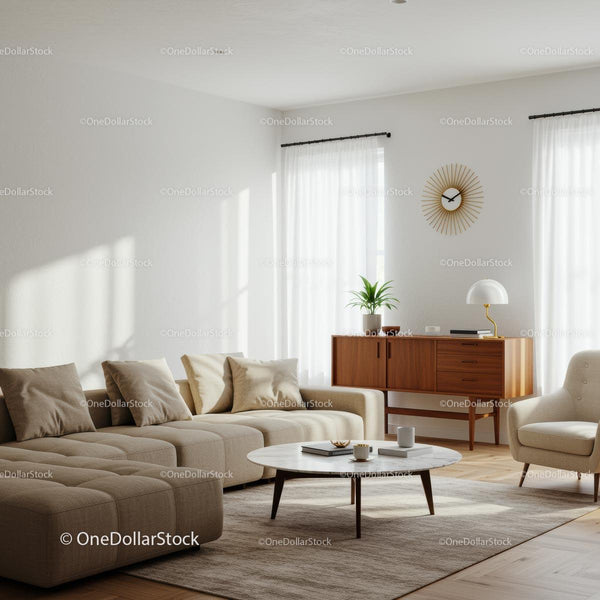 Sunlit Modern Living Room with Mid-Century Decor