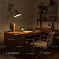 Vintage Home Office with Green Lamp and Rotary Phone