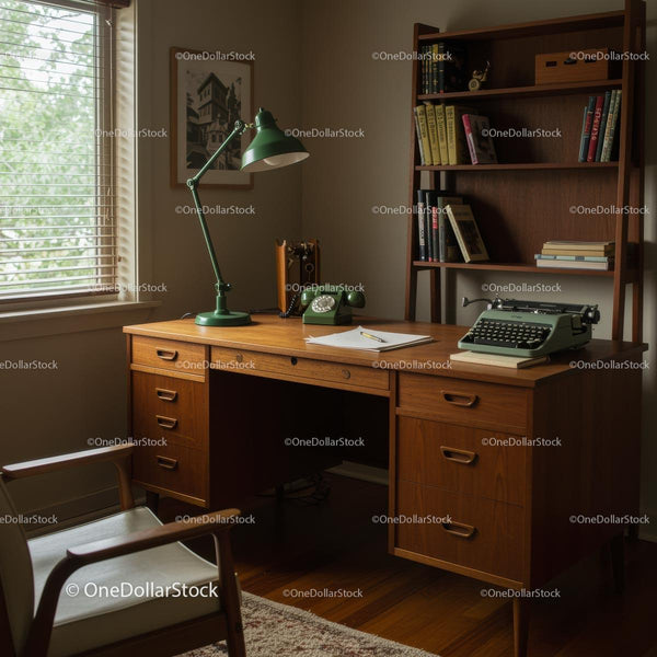 Vintage Office with Typewriter and Wooden Furniture