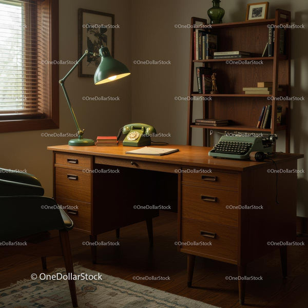 Vintage Mid-Century Office with Typewriter and Rotary Phone