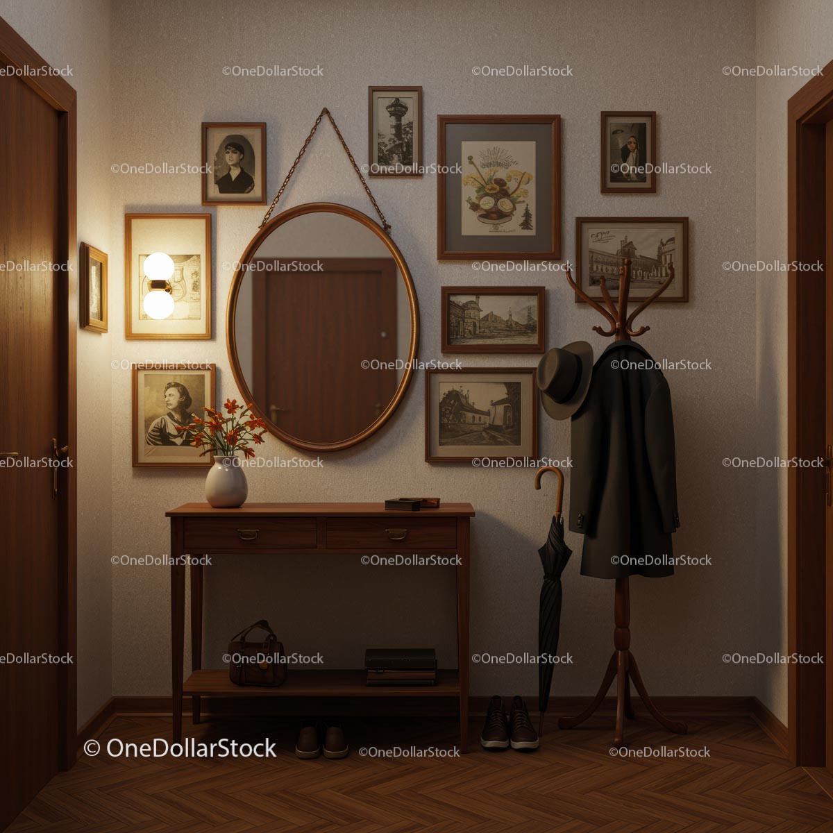 Vintage Hallway with Wooden Furniture and Decor