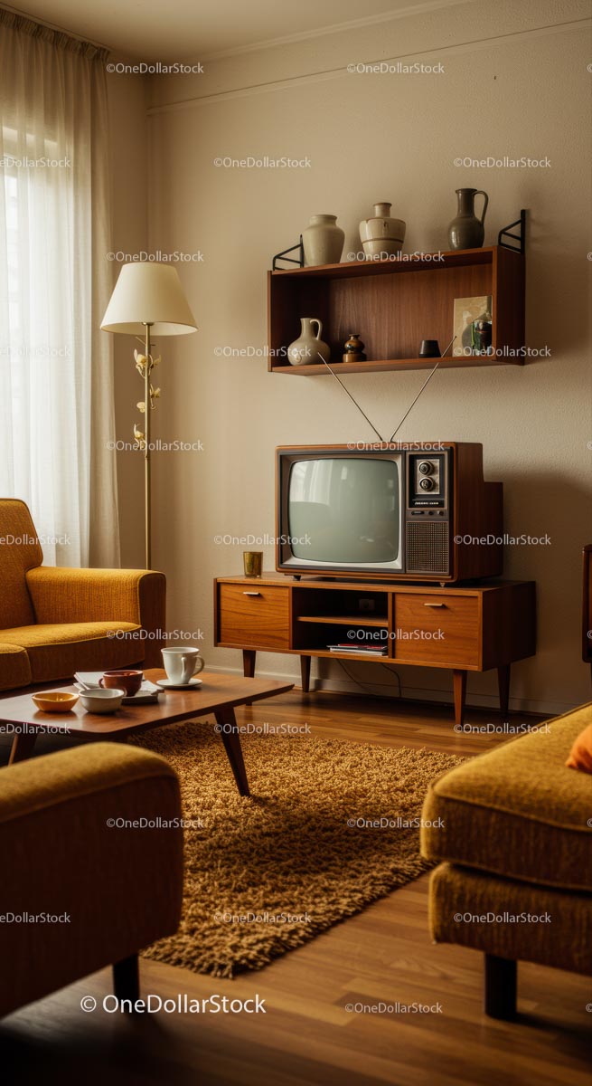 Retro Living Room with Classic TV and Vintage Decor