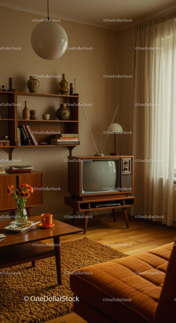 Cozy Retro Living Room with Vintage Television and Decor