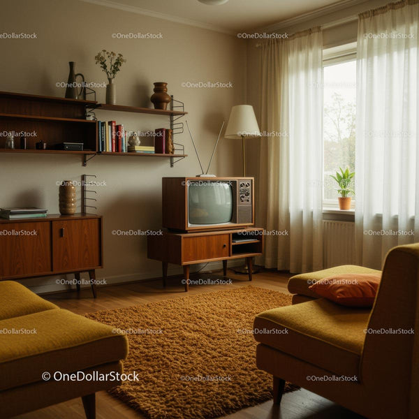 Cozy Retro Living Room with Vintage Decor and Sunlight