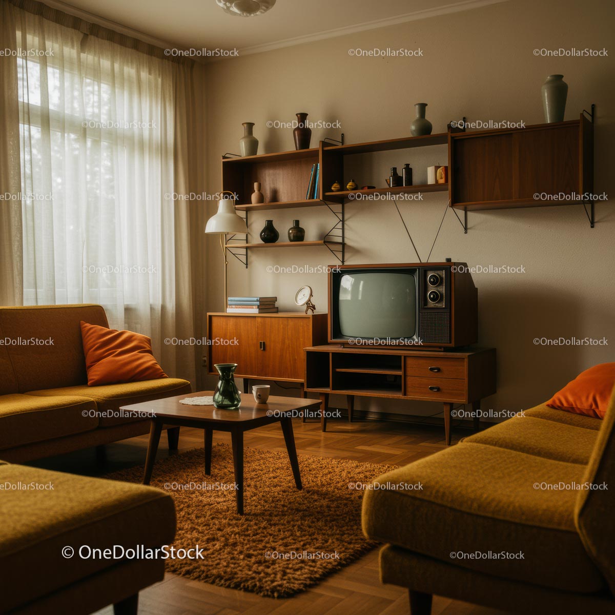 Cozy Retro Living Room with Vintage Decor and TV