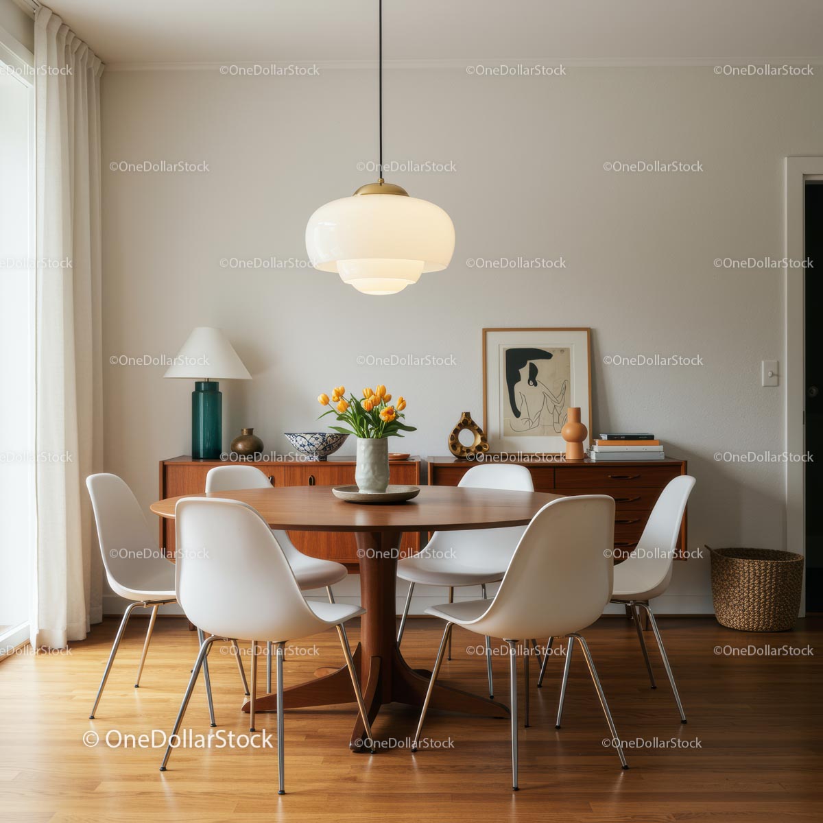 Stylish Dining Room with Tulips and Modern Decor