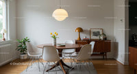Scandinavian Dining Room with Yellow Tulips and Modern Decor