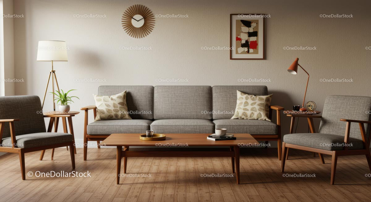Mid-Century Modern Living Room with Cozy Decor