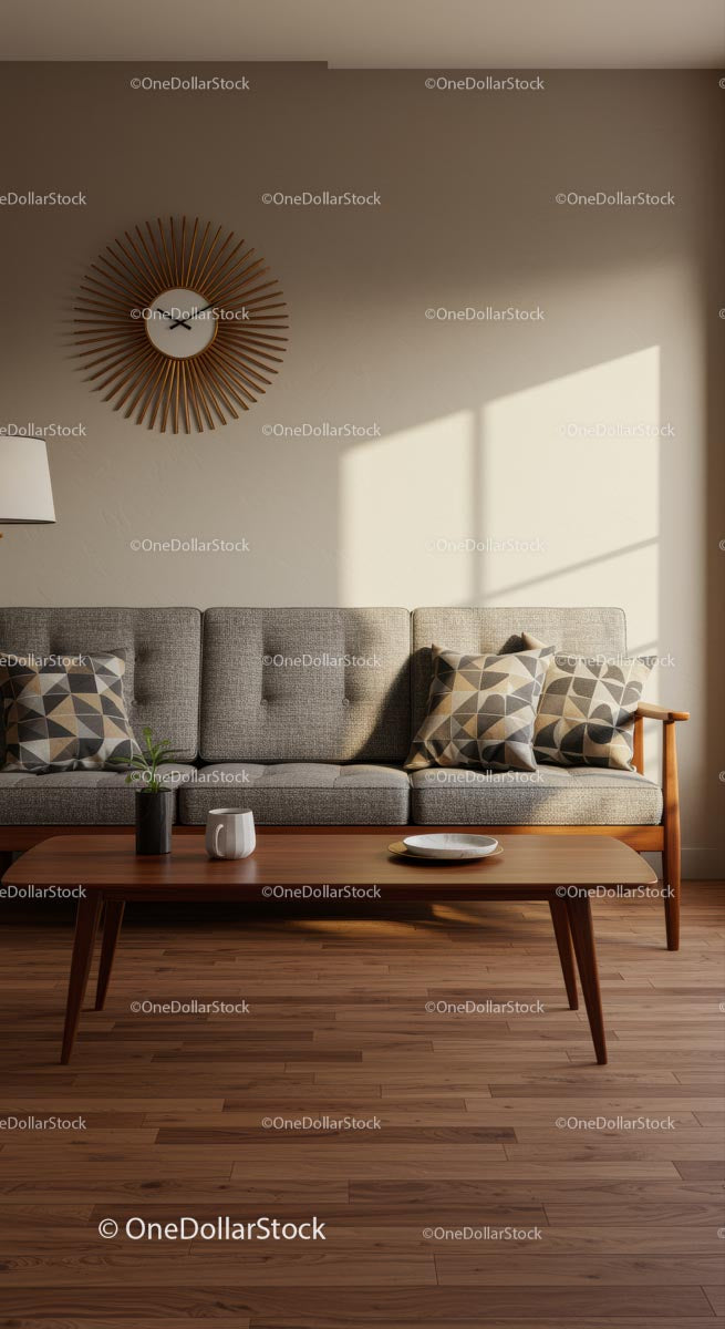 Mid-Century Modern Living Room with Sunlit Atmosphere