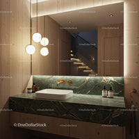 Elegant Bathroom with Marble Countertop and Pendant Lights